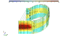 Stress isofields by My (in tm/m) in the ramp walls during pit excavation up to its bottom.