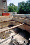 The in-situ reinforced concrete foundation slab construction.