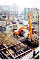 Underground five-floor parking at «Alfa-Arbat-Center» Multifunctional Business Center in Moscow. A Temporary building ground on a coating. 